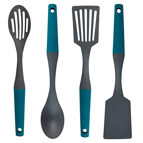 Taste of Home Essential 4 Piece Nylon Kitchen Utensil Set for Nonstick Cookware in Sea Green and Ash Gray